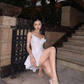 Cute A Line Spaghetti Strap White Lace Short Homecoming Dress Cocktail Dress SH3110