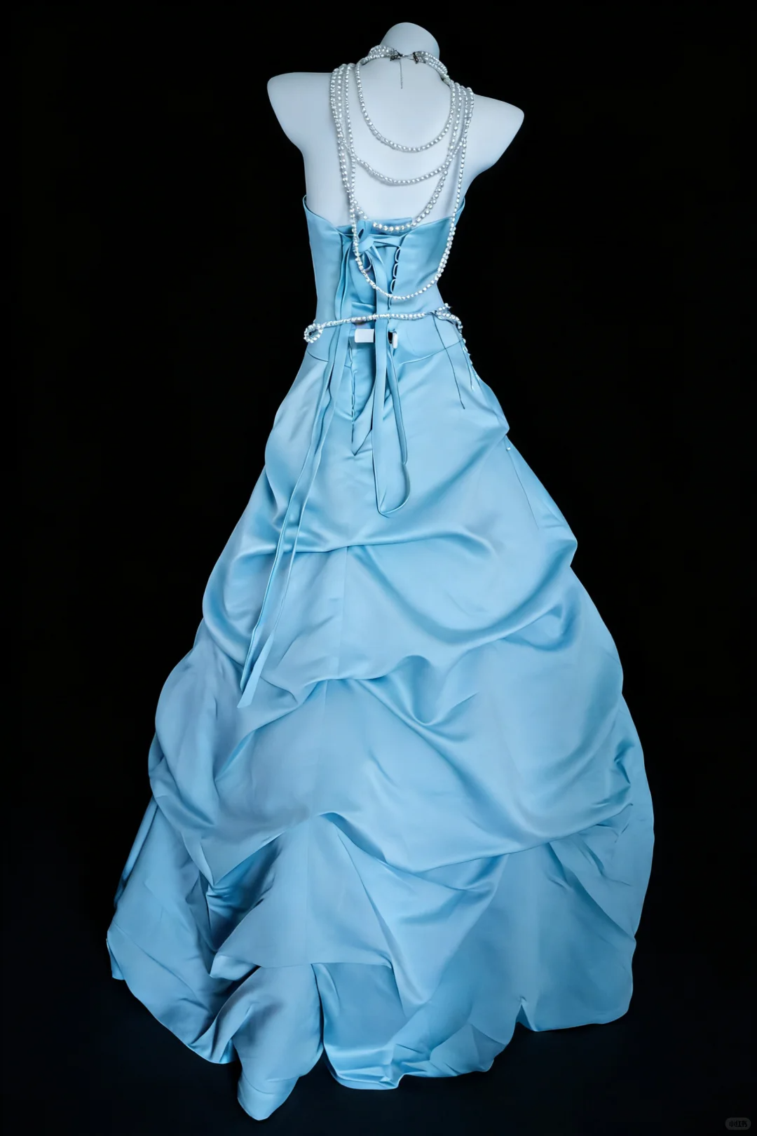Cute Blue A Line Strapless Pleated Satin Long Graduation Prom Dress SH5287