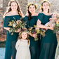 Teal Green Chiffon Off The Shoulder Side Slit Boho Bridesmaid Dresses SH5581