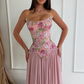 Sweety Pink A Line Strapless Exquisite Embroidery Floral Chiffon Long Prom Dress Evening Dress SH7297