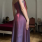 Vintage A Line Exquisite Beaded Purple Satin Prom Dress Evening Dress Date Dress SH5634