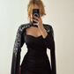 Elegant Black Sheath Long Sleeve Beaded Satin Prom Dress Evening Dress SH6876