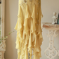 Yellow Mermaid Spaghetti Strap Embroidered Beaded Ruffle Chiffon Prom Dress Formal Dress SH3881