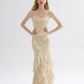 Apricot Mermaid Spaghetti Strap Ruffle Chiffon Long Prom Dress Party Dress SH4147