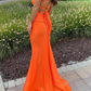 Orange Mermaid Spaghetti Straps Long Prom Dress With Cross Back SH1123