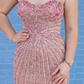 Sweety Pink Sheath Strapless Luxurious Beaded Tulle Prom Dress Evening Dress SH6599