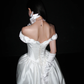 Chic Ball Gown Off the Shoulder White Satin Long Train Wedding Dress SH8901