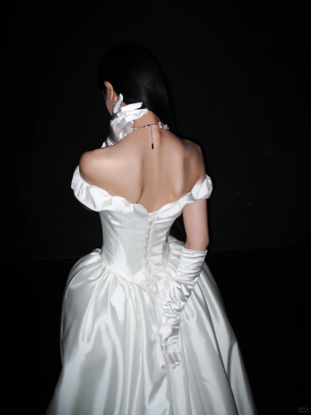 Chic Ball Gown Off the Shoulder White Satin Long Train Wedding Dress SH8901