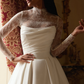 Elegant A Line High Neck Long Sleeve White Lace Satin Wedding Dress SH6022