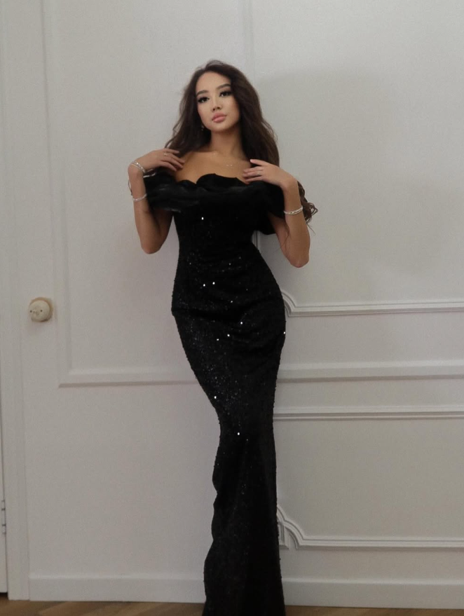 Sexy Black Sheath Off the Shoulder Sequin Prom Dress Formal Dress Party Dress SH3748