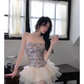 Shiny A Line Strapless Sequin Layered Organza Short Homecoming Dress Outfits SH5825