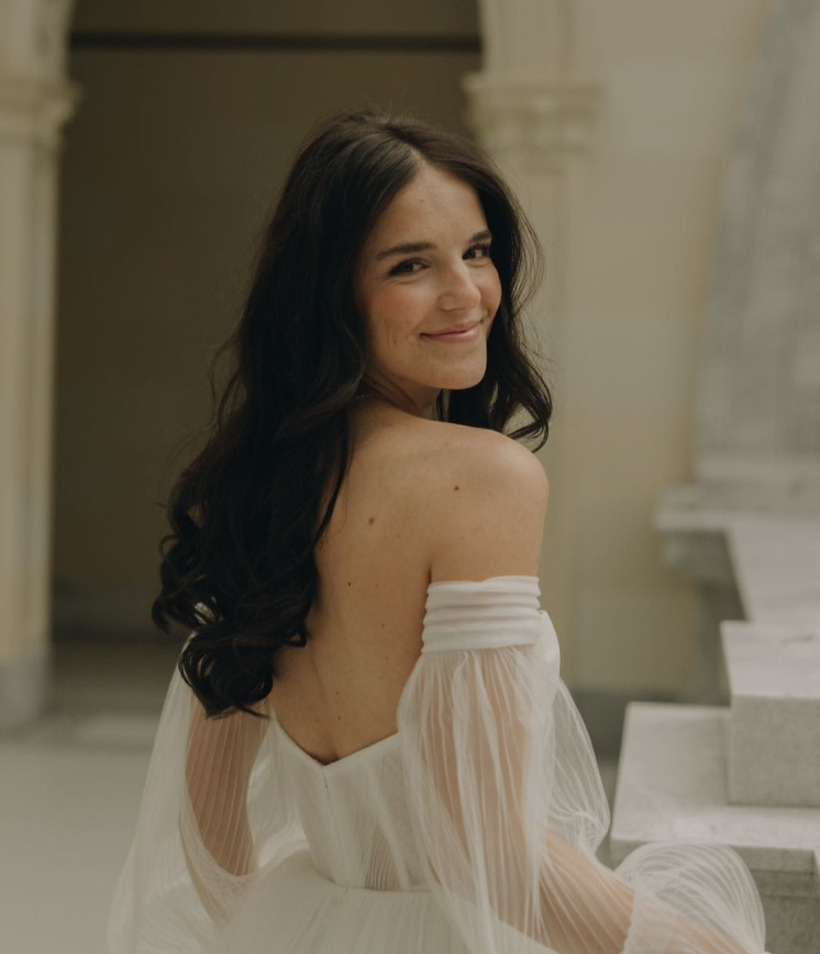 Ethereal A Line Long Sleeve Tulle Long Train Wedding Dress SH7127