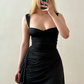 Simple Black A Line Straps Satin Short Prom Dress Homecoming Dress Outfits SH6833