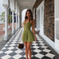 Elegant A Line Halter Neck Green Corset Homecoming Dress with Lace Ruffles SH7469