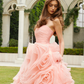 Elegant Light Pink Strapless Flower Tulle Long Ball Gown Prom Dress SH1833