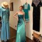Simple A Line Halter Ombre Blue Satin Open Back Prom Dress Evening Dress SH2974