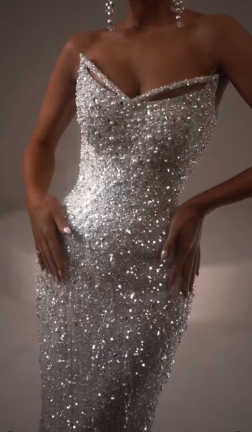 Stunning Ball Gown Exquisite Beaded Sequin Tulle Long Sweep Wedding Dress SH4777