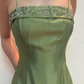 Vintage A Line Spaghetti Strap Beaded Green Satin Prom Dress Evening Dress SH2143