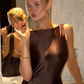Sexy A Line Pearl Brown Satin Open Back Mini Homecoming Dress Cocktail Dress SH4161