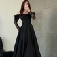 Elegant Black A Line Long Sleeve Lace Satin Prom Dress Evening Dress SH6013