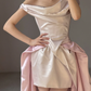 Unique Pink White Ombre A Line Off the Shoulder Pleated Satin Long Wedding Dress SH5152