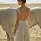 Elegant A Line Spaghetti Strap White Tulle Prom Dress Wedding Dress with Slit SH4660