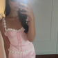 Pink Two Piece A Line Spaghetti Strap Satin Mini Homecoming Dress Birthday Dress SH3696