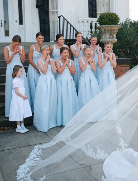 Elegant Baby Blue A Line Spaghetti Strap Satin Long Bridesmaid Dress SH6303