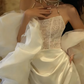 Elegant A Line Strapless White Lace Satin Long Sweep Prom Dress Wedding Dress SH4647