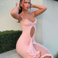 Sexy Light Pink Mermaid Spaghetti Strap Ruffle Tulle Prom Dress Evening Dress SH1741