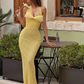 Cute Yellow Sheath Halter Beaded Bow Tulle Long Prom Dress Party Dress SH4815