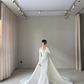 Unique Mermaid Long Sweep Pleated White Simple Satin Long Sweep Wedding Dress SH4758