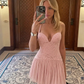 Elegant A Line Halter Neck Green Corset Homecoming Dress with Lace Ruffles SH7469
