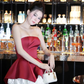 Cute A Line Strapless Burgundy Satin Short Homecoming Dress Outfits SH6231