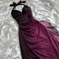 Elegant Halter Straps Ombre Burgundy Long Chiffon Prom Dress  SH1148