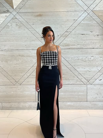 Shiny Diamond Sheath Spaghetti Straps Prom Dress Evening Dress with Slit SH6271