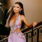 Exquisite Floral A Line V Neck Purple Chiffon Backless Prom Dress Evening Dress SH6334