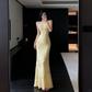 Yellow Mermaid Spaghetti Straps Appliques Tulle Satin Prom Dress Evening Dress SH5110
