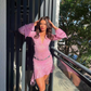 Sexy Sheath Long Sleeve Pink Lace Short Party Dress Outfits SH1920