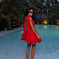 Stunning Red A Line Off the Shoulder Satin Short Homecoming Dress Cocktail Birthday Dress SH3736