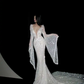 Sexy Mermaid Long Sleeve White Lace Open Back Long Sweep Wedding Dress SH5230