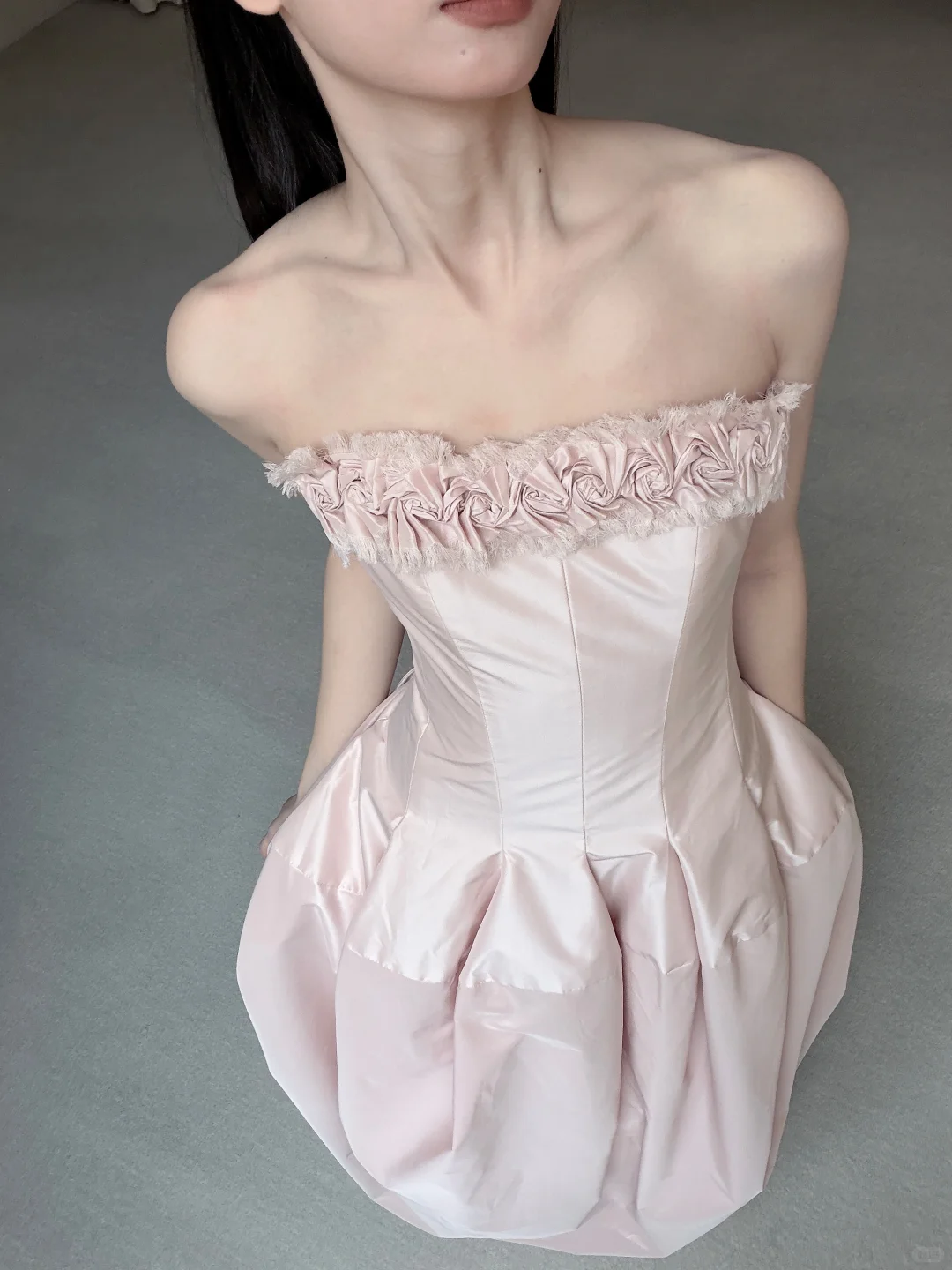 Stunning A Line Strapless Light Pink Satin Long Prom Dress Evening Dress SH7705
