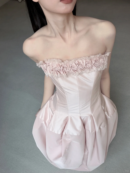 Stunning A Line Strapless Light Pink Satin Long Prom Dress Evening Dress SH7705