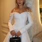Elegant White A Line Long Sleeve Satin Short Prom Dress Homecoming Dress SH6383