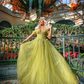 Fairy A Line Off the Shoulder Corset Appliques Green Tulle Prom Dress Evening Dress SH2180
