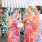 Pink Print Floral A Line Strap Satin Long Bridesmaid Dress SH6579