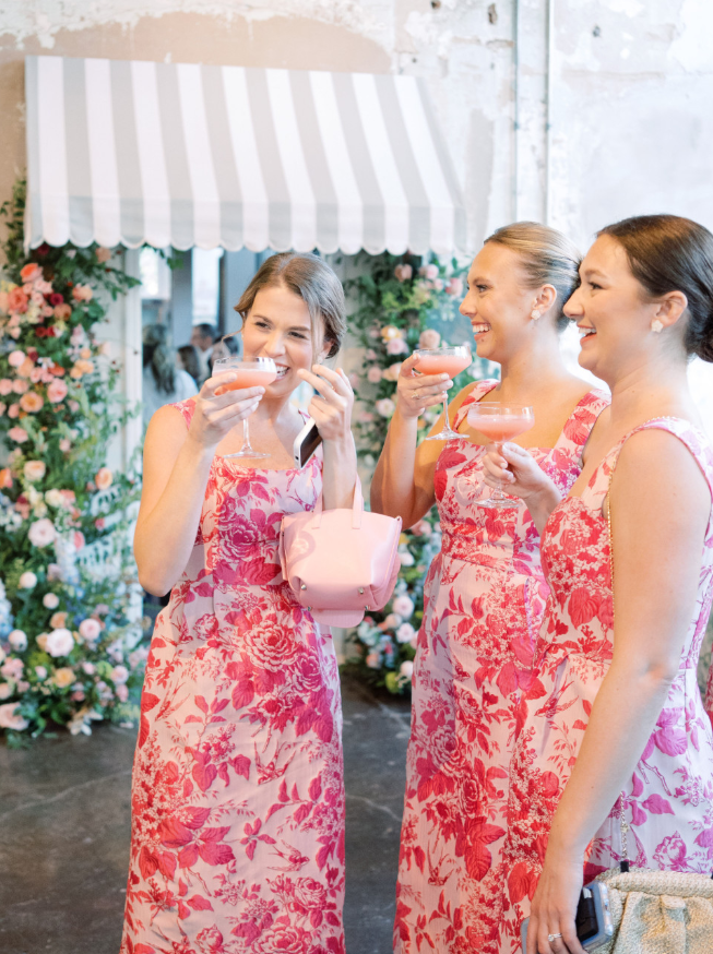 Pink Print Floral A Line Strap Satin Long Bridesmaid Dress SH6579