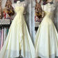 Vintage Light Yellow A Line Sweetheart Neck Ruffle Chiffon Prom Dress Evening Dress SH5685