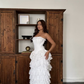 Vintage White A Line Strapless Exquisite Layered Lace Wedidng Dress SH5416