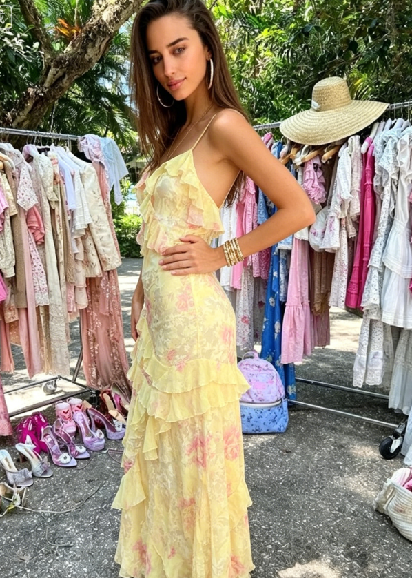 Lovely Yellow Ruffles Long Prom Dress Evening Dress SH963